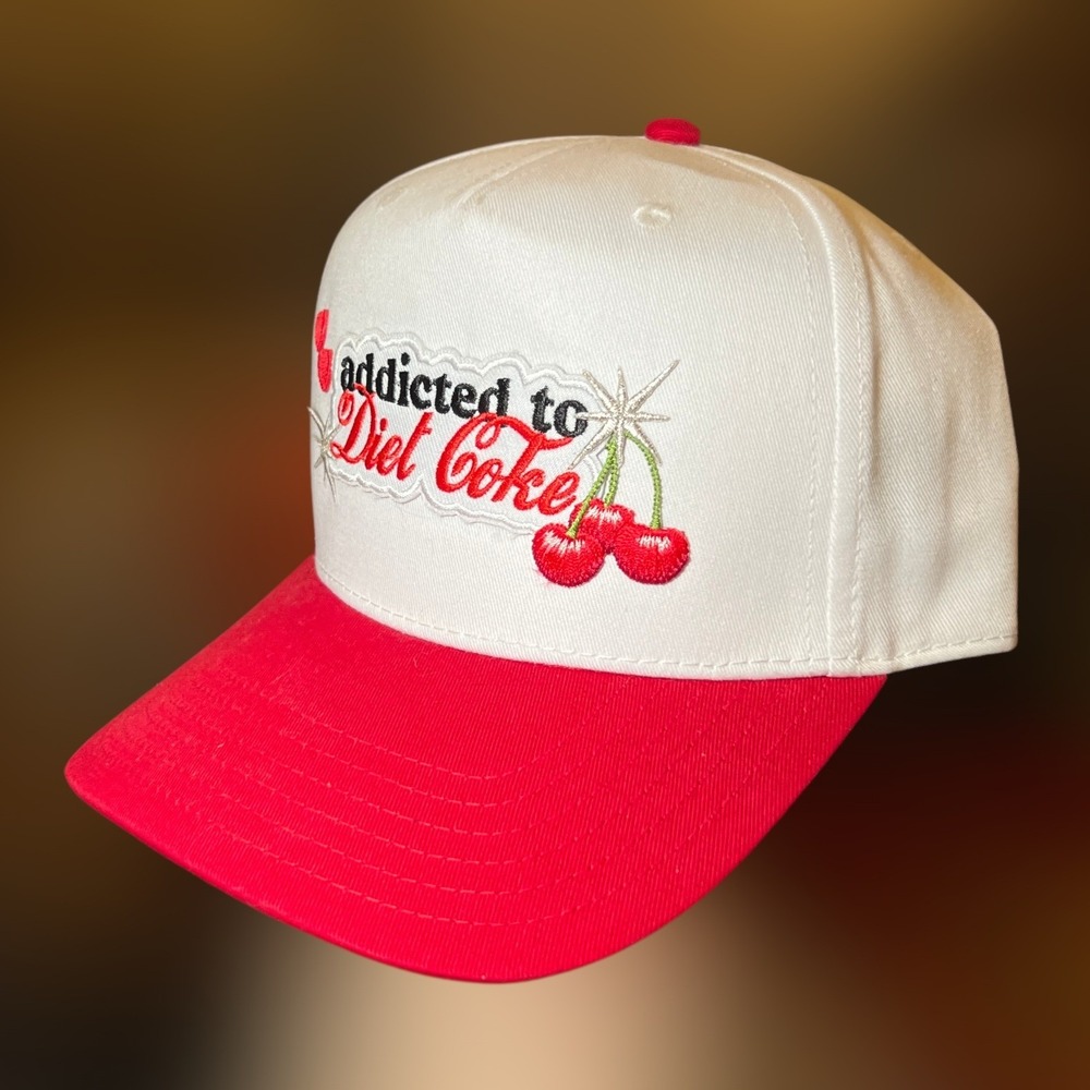 Addicted To Diet Coke Trucker Hat Cherry Hearts Snapback Otto Cap White Red OSFM